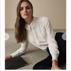REISS Kita lace-collar blouse